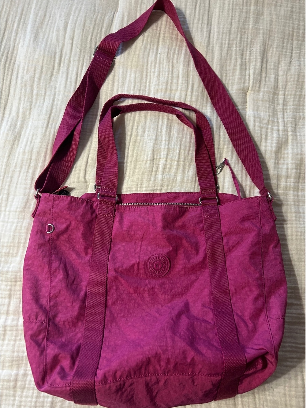 Kipling hot pink large tote bag purse travel